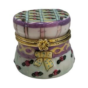 Decorative Porcelain Trinket Jewelry Ring Box with Floral Design